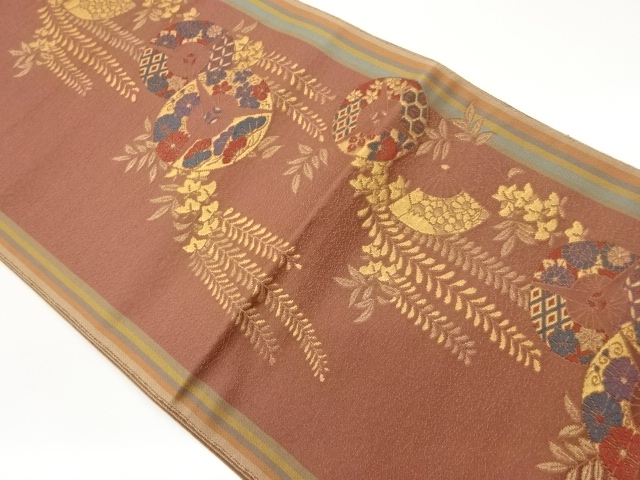 JAPANESE NAGOYA OBI / KIN-TOSHI / WOVEN FLORAL PLANTS